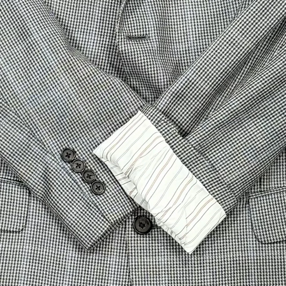 Ralph Ralph Lauren 43R Gray Blue Houndstooth Blazer Silk Wool Cashmere SportCoat